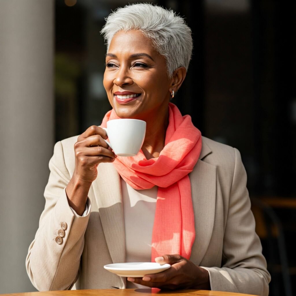 Confident Woman Enjoying Coffee.