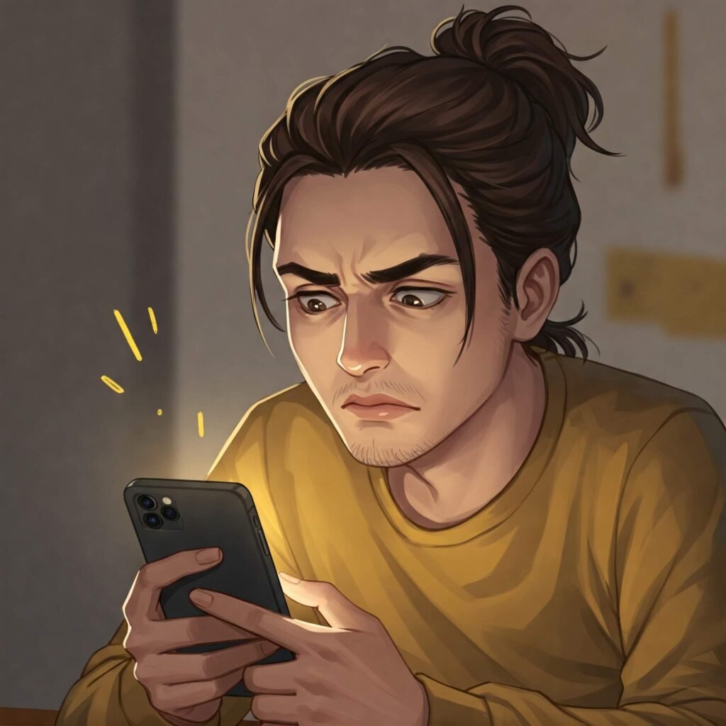 Skeptical Person Looking at Phone.