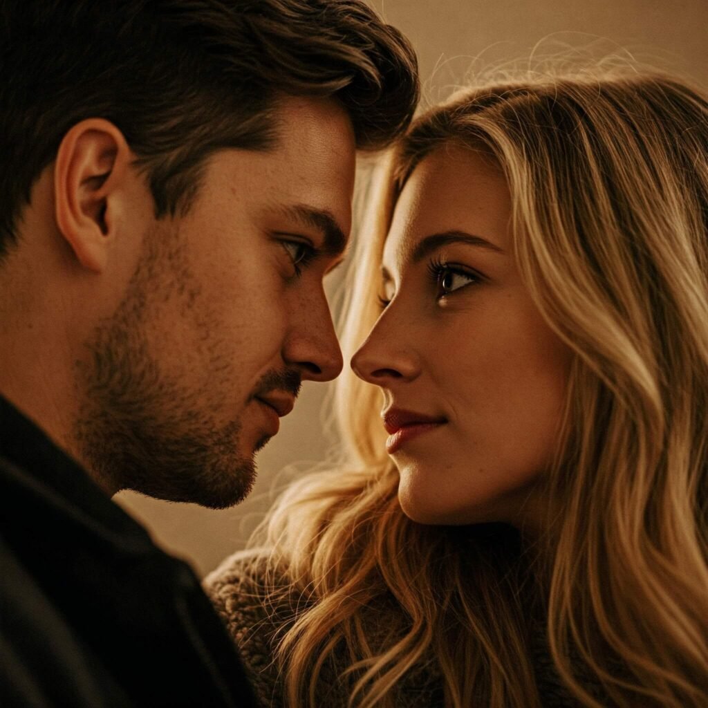 Romantic gaze between two people.